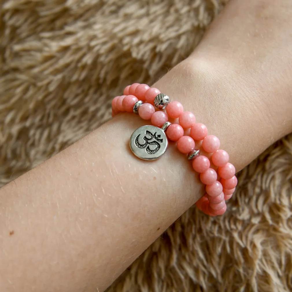 wikkelarmband ohm roze sunstone