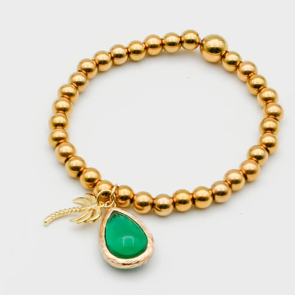 bracelet gold palm green