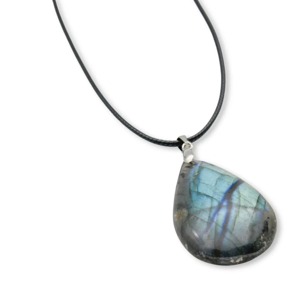 herenketting labradoriet zwart leer